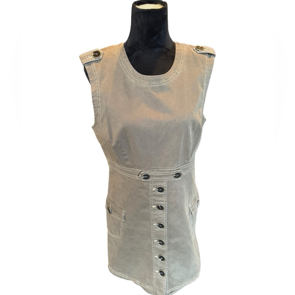 Maeve Sleeveless Button-Front Mini Dress in Taupe